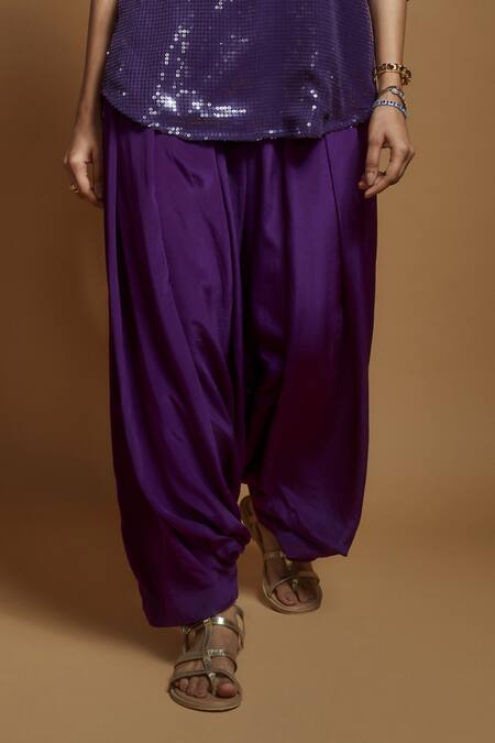 Buy_Style Junkiie_Purple Crepe Mirrors High Waisted Patiala Pant _Online_at_Aza_Fashions