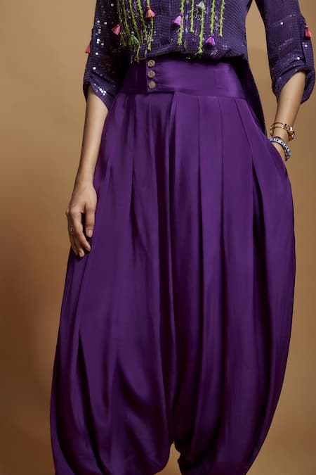 Shop_Style Junkiie_Purple Crepe Mirrors High Waisted Patiala Pant _Online_at_Aza_Fashions