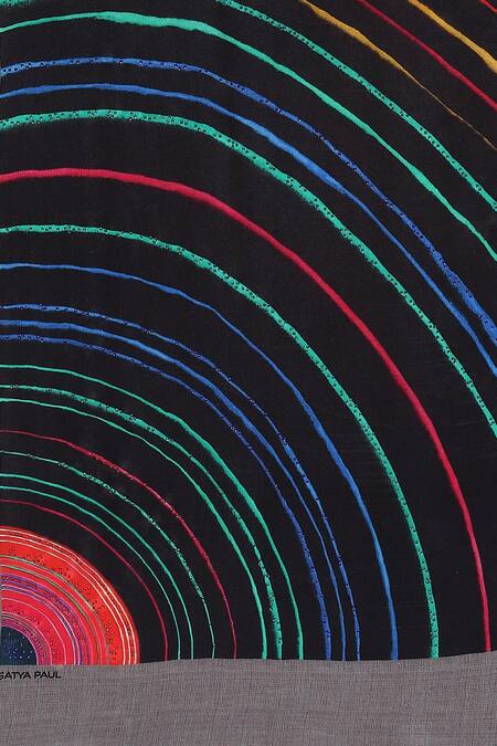 Satya Paul_Blue Satin, Georgette Embroidery Cabaret Pattern Saree With Running Blouse _at_Aza_Fashions