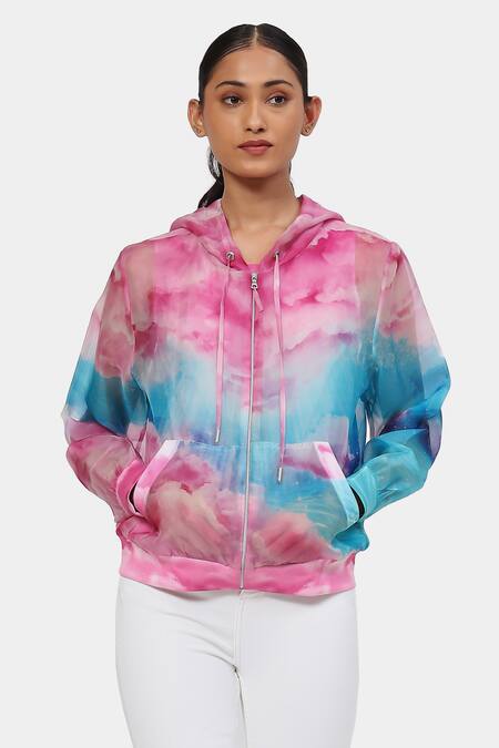 Satya Paul Pink Organza Taffy Heaven Jacket With T-shirt Online at Aza Fashions Satya Paul_Pink Organza Taffy Heaven Jacket With T-shirt _Online_at_Aza_Fashions