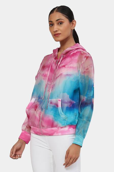 Shop Satya Paul Pink Organza Taffy Heaven Jacket With T-shirt Online at Aza Fashions Shop_Satya Paul_Pink Organza Taffy Heaven Jacket With T-shirt _Online_at_Aza_Fashions