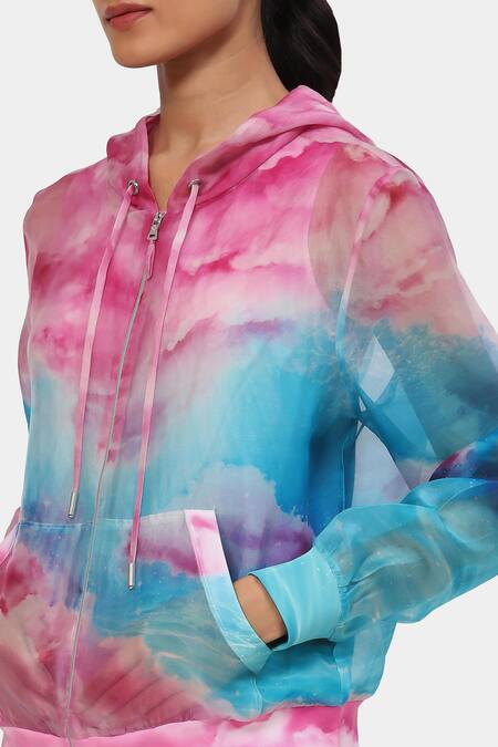 Shop Satya Paul Pink Organza Taffy Heaven Jacket With T-shirt Shop_Satya Paul_Pink Organza Taffy Heaven Jacket With T-shirt