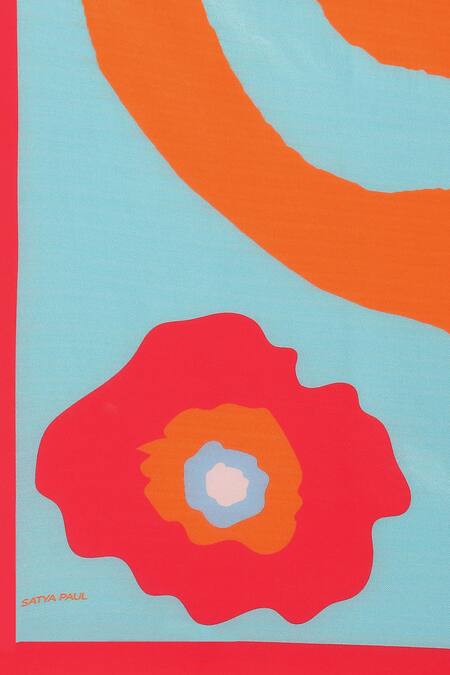 Satya Paul Orange Satin, Georgette Hawaii Printed Saree With Running Blouse at Aza Fashions Satya Paul_Orange Satin, Georgette Hawaii Printed Saree With Running Blouse_at_Aza_Fashions