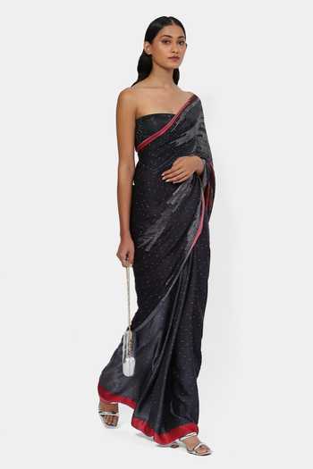 Buy_Satya Paul_Red Satin, Georgette Embroidery Nebula Nocturne Saree With Running Blouse_Online_at_Aza_Fashions