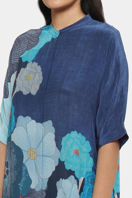 Satya Paul_Blue Cotton Bandeau Neck Floral Print Kurta And Salwar Set _Online_at_Aza_Fashions