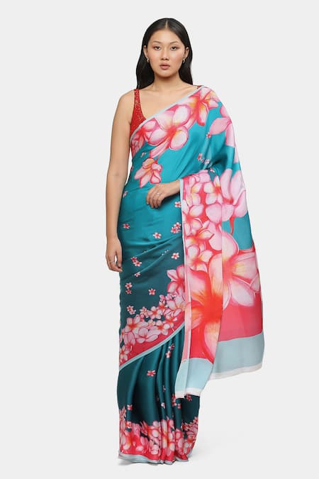 Satya Paul Frangipani Print Ombre Saree With Running Blouse 