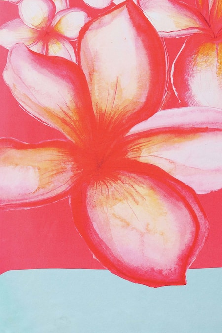 Satya Paul_Blue Satin, Georgette Frangipani Print Ombre Saree With Running Blouse _at_Aza_Fashions