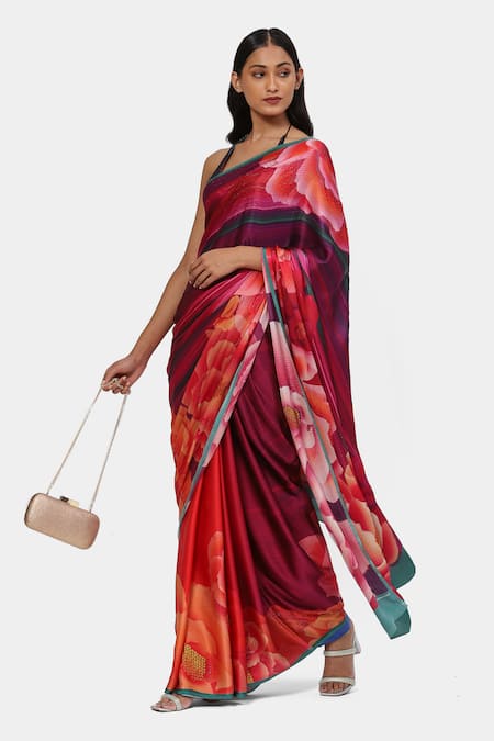 Buy_Satya Paul_Pink Satin, Georgette Crystals Gulaab Embellished Saree With Running Blouse _Online_at_Aza_Fashions