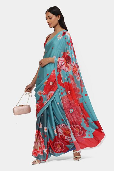 Satya Paul Blue Satin, Georgette Crystals Ginza Embellished Saree With Running Blouse Online at Aza Fashions Satya Paul_Blue Satin, Georgette Crystals Ginza Embellished Saree With Running Blouse _Online_at_Aza_Fashions