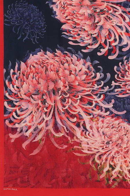 Satya Paul Blue Crepe Moonlit Mums Saree With Running Blouse at Aza Fashions Satya Paul_Blue Crepe Moonlit Mums Saree With Running Blouse _at_Aza_Fashions