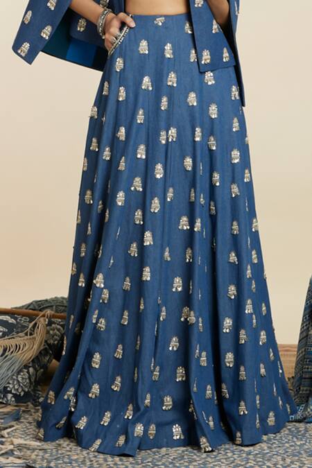 Buy Cropped Lycra Top With Ripped Denim Lehenga by Designer AK-OK BY  ANAMIKA KHANNA Online at Ogaan.com
