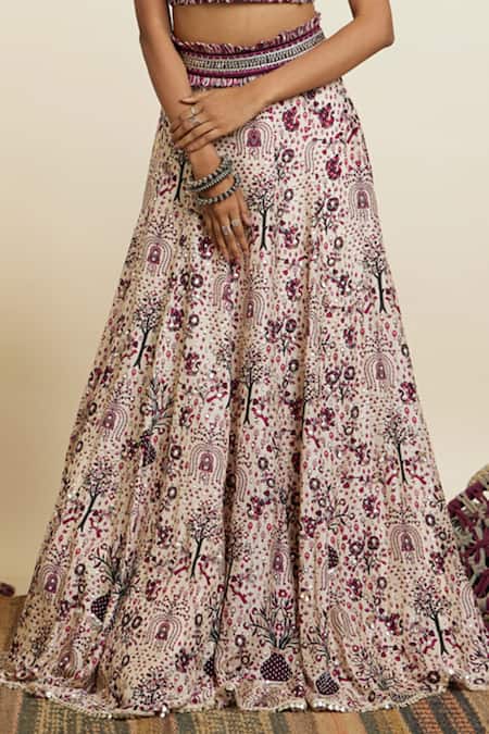 Sva By Sonam & Paras Modi_Purple Crepe Print Forest Bloom V Embellished Lehenga With Blouse_Online_at_Aza_Fashions