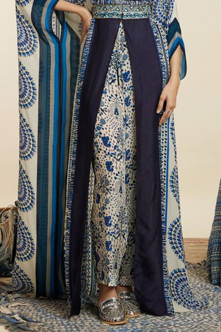 Sva By Sonam & Paras Modi_Blue Crepe Woven And Embellished Moroccan Pattern Round Neck & Kaftan_Online_at_Aza_Fashions