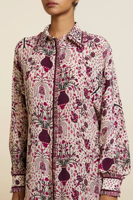 Sva By Sonam & Paras Modi Wine Crepe Printed And Embellished Garden Jaal & Thread Shirt & Pant Set at Aza Fashions Sva By Sonam & Paras Modi_Wine Crepe Printed And Embellished Garden Jaal & Thread Shirt & Pant Set_at_Aza_Fashions