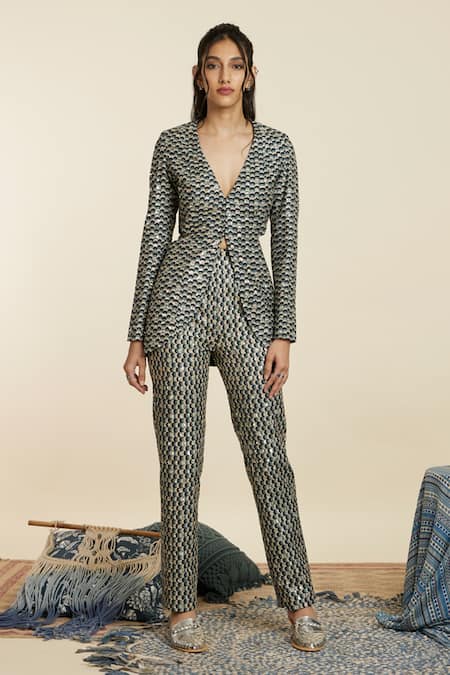 SVA by Sonam & Paras Modi Scallop Embroidered Blazer & Pant Set 