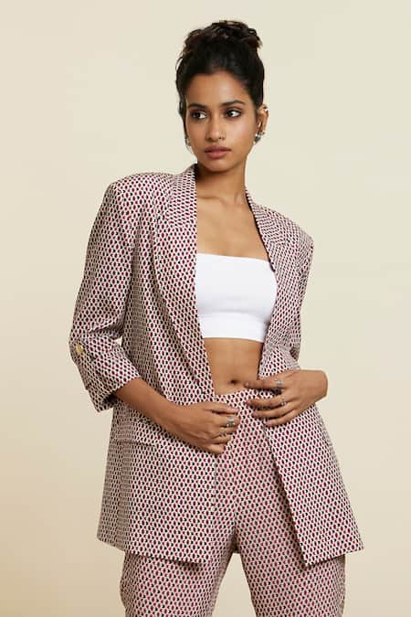 Sva By Sonam & Paras Modi_Multi Color Crepe Printed Geometric Shawl Collar Blazer And Pant Set_Online_at_Aza_Fashions