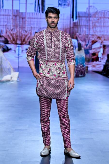 Shop Sva By Sonam & Paras Modi Purple Silk Print Bloom Jaal Embellished Kurta With Pant at Aza Fashions Shop_Sva By Sonam & Paras Modi_Purple Silk Print Bloom Jaal Embellished Kurta With Pant_at_Aza_Fashions