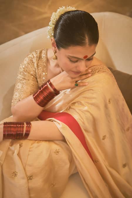 Shop_Punit Balana_Beige Chanderi Silk, Organza Sequins, Embroidery Marodi Gota Saree With Blouse _Online_at_Aza_Fashions