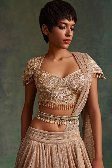 Shop Tarun Tahiliani Green Beads, Stones Layered Embellished Belt at Aza Fashions Shop_Tarun Tahiliani_Green Beads, Stones Layered Embellished Belt_at_Aza_Fashions