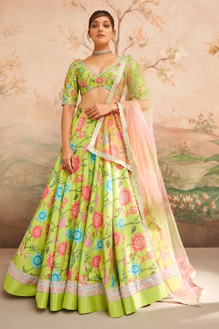 Green Sequins Cotton Wedding Wear Lehenga Choli