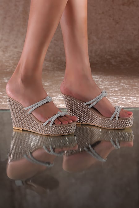Crimzon Silver Stardust Swarovski Embellished Wedges 