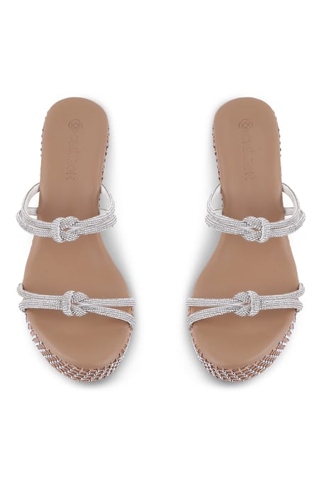 Buy_CRIMZON_Silver Crystals Stardust Swarovski Embellished Wedges_Online_at_Aza_Fashions