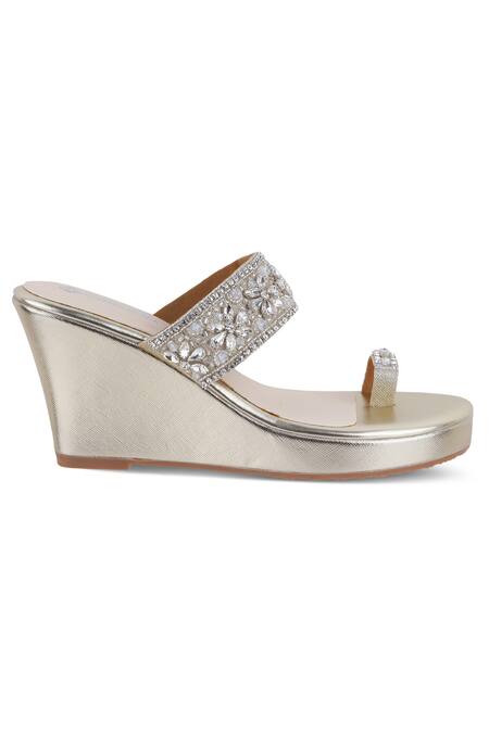 CRIMZON_Silver Diamonds Ananya Studded Wedges_Online_at_Aza_Fashions