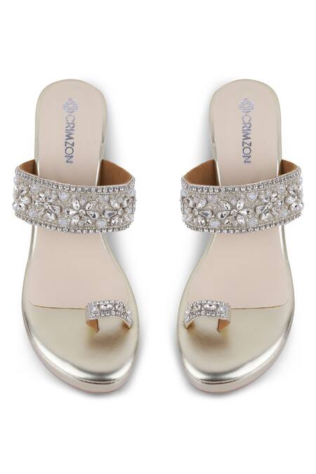 Buy_CRIMZON_Silver Diamonds Ananya Studded Wedges_Online_at_Aza_Fashions