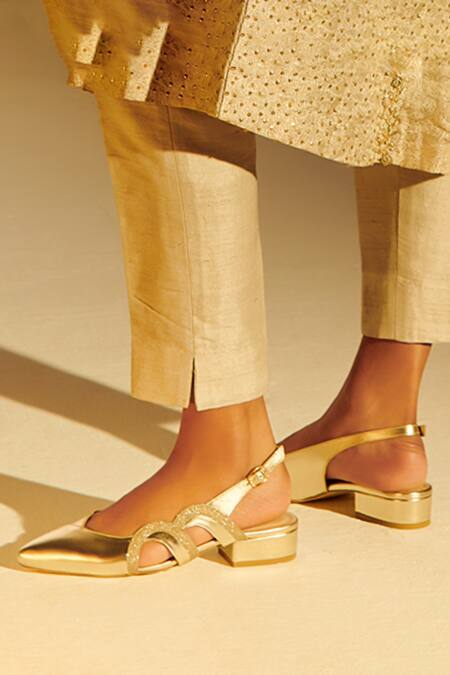 Shop_Oceedee_Gold Cutwork Designer Mules_Online_at_Aza_Fashions