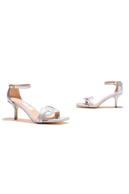 Shop Oceedee Silver Cutwork Rumi Metallic Strap Stiletto Heels at Aza Fashions Shop_Oceedee_Silver Cutwork Rumi Metallic Strap Stiletto Heels_at_Aza_Fashions