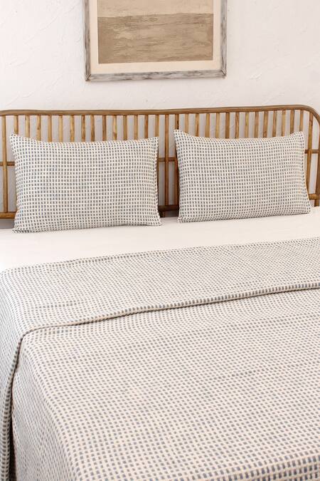 House This_Blue Cotton Woven Girnar Geometric Bedcover_Online_at_Aza_Fashions