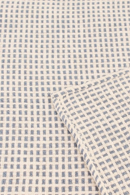 Shop_House This_Blue Cotton Woven Girnar Geometric Bedcover_Online_at_Aza_Fashions