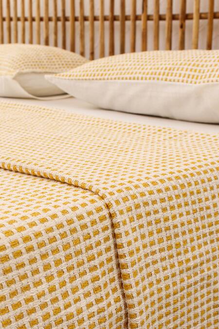 Buy_House This_Yellow Cotton Woven Girnar Checkered Bedcover_Online_at_Aza_Fashions