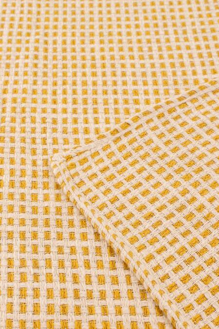 Shop_House This_Yellow Cotton Woven Girnar Checkered Bedcover_Online_at_Aza_Fashions