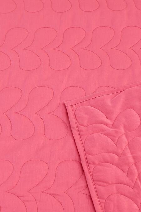 Shop_House This_Pink Cotton Satin Kaliveli Floral Quilted Bedcover_Online_at_Aza_Fashions