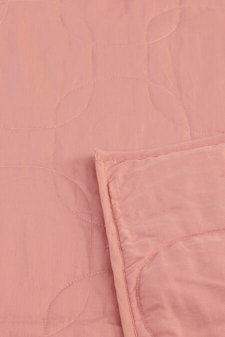 Shop_House This_Pink Cotton Satin Silsako Geometric Quilted Bedcover_Online_at_Aza_Fashions