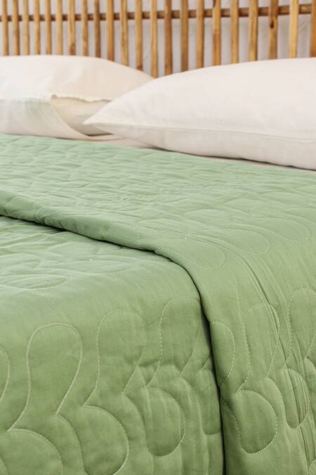 Buy_House This_Green Cotton Satin Satsar Abstract Quilted Bedcover_Online_at_Aza_Fashions