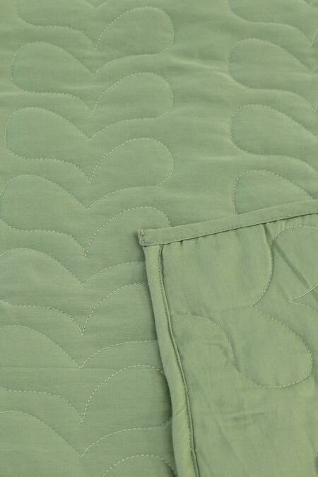 Shop_House This_Green Cotton Satin Satsar Abstract Quilted Bedcover_Online_at_Aza_Fashions