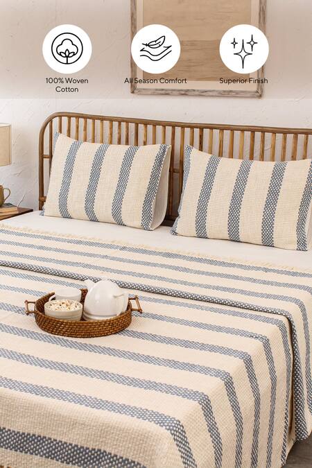 House This Blue Cotton Woven Shivalik Bedcover at Aza Fashions House This_Blue Cotton Woven Shivalik Bedcover_at_Aza_Fashions