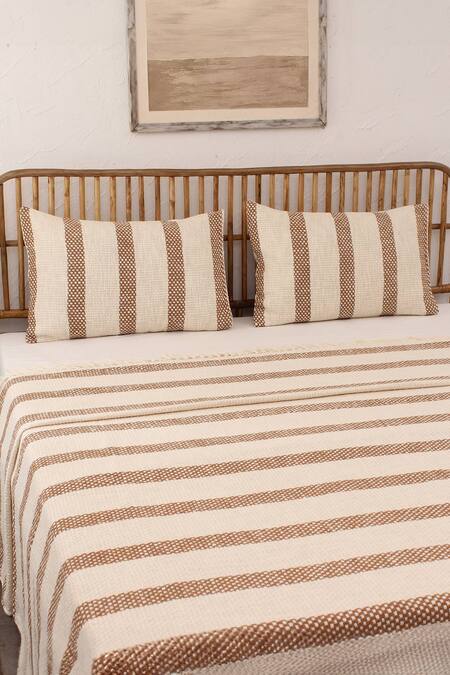 House This Brown Cotton Woven Shivalik Stripe Bedcover Online at Aza Fashions House This_Brown Cotton Woven Shivalik Stripe Bedcover_Online_at_Aza_Fashions