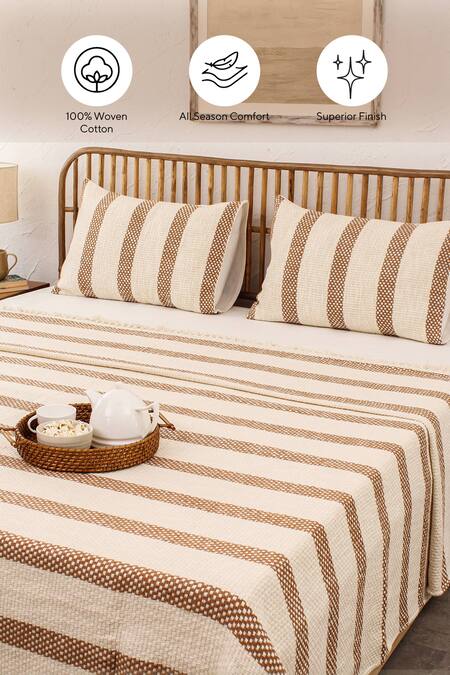 House This Brown Cotton Woven Shivalik Stripe Bedcover at Aza Fashions House This_Brown Cotton Woven Shivalik Stripe Bedcover_at_Aza_Fashions