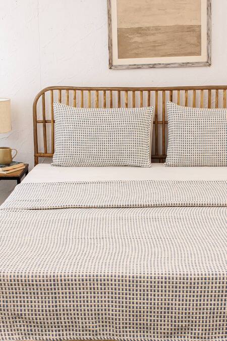 Shop House This Blue Cotton Woven Girnar Bedcover Set at Aza Fashions Shop_House This_Blue Cotton Woven Girnar Bedcover Set_at_Aza_Fashions