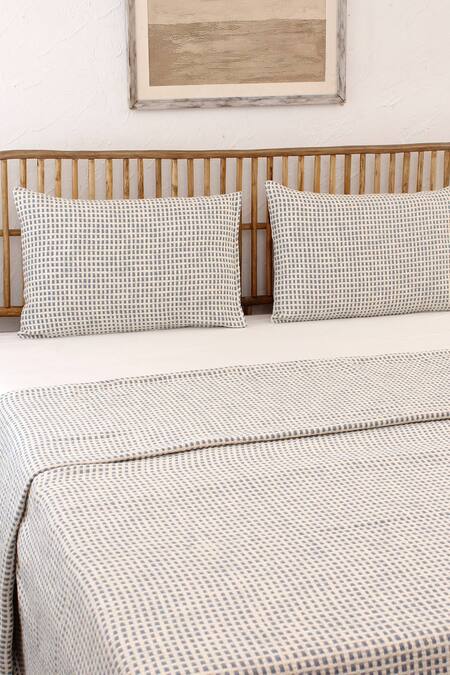 House This Blue Cotton Woven Girnar Bedcover Set Online at Aza Fashions House This_Blue Cotton Woven Girnar Bedcover Set_Online_at_Aza_Fashions