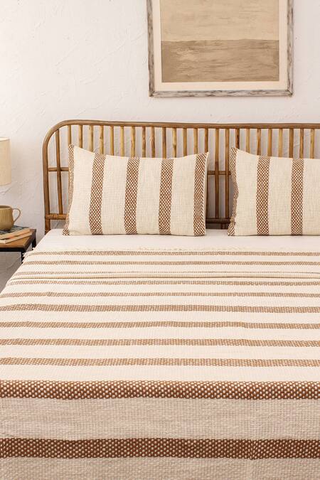 Shop House This Brown Cotton Woven Shivalik Linear Bedcover Set at Aza Fashions Shop_House This_Brown Cotton Woven Shivalik Linear Bedcover Set_at_Aza_Fashions