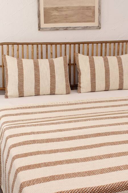 House This Brown Cotton Woven Shivalik Linear Bedcover Set Online at Aza Fashions House This_Brown Cotton Woven Shivalik Linear Bedcover Set_Online_at_Aza_Fashions