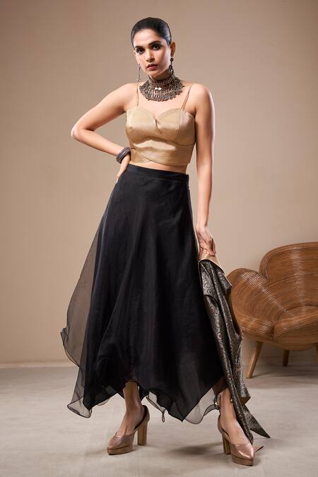 Shop Aditi Somani Black Brocade, Organza, Muslin Embroidery Floral Woven Jacket Skirt Set Online at Aza Fashions Shop_Aditi Somani_Black Brocade, Organza, Muslin Embroidery Floral Woven Jacket Skirt Set _Online_at_Aza_Fashions