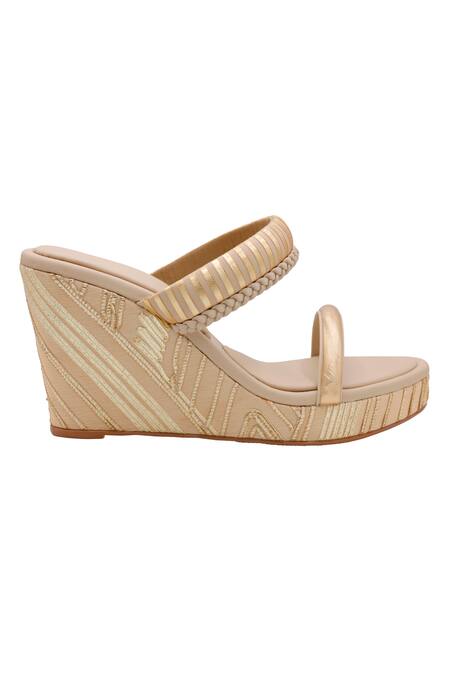 Veruschka By Payal Kothari_Beige Barfi Vegan Leather Wedges _Online_at_Aza_Fashions