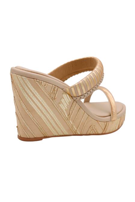 Buy_Veruschka By Payal Kothari_Beige Barfi Vegan Leather Wedges _Online_at_Aza_Fashions