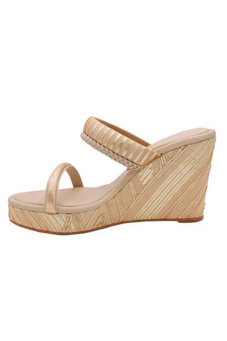 Shop_Veruschka By Payal Kothari_Beige Barfi Vegan Leather Wedges _Online_at_Aza_Fashions