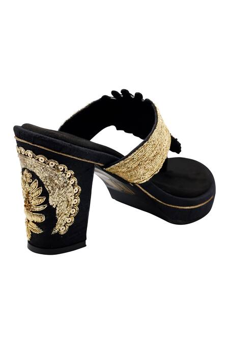 Shop Veruschka By Payal Kothari Black Embroidery Zardozi Heels Online at Aza Fashions Shop_Veruschka By Payal Kothari_Black Embroidery Zardozi Heels _Online_at_Aza_Fashions